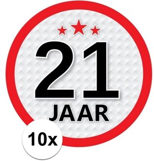 10x 21 Jaar leeftijd stickers rond verjaardag versiering - Feeststickers Multikleur