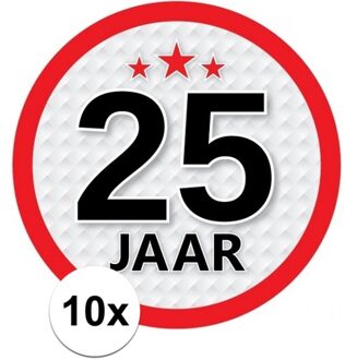 10x 25 Jaar leeftijd stickers rond verjaardag versiering - Feeststickers Multikleur