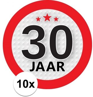 10x 30 Jaar leeftijd stickers rond 9 cm verjaardag versiering - Feeststickers Multikleur