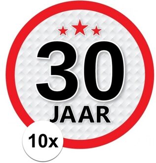 10x 30 Jaar leeftijd stickers rond verjaardag versiering - Feeststickers Multikleur