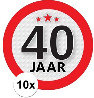 10x 40 Jaar leeftijd stickers rond 9 cm verjaardag versiering - Feeststickers Multikleur