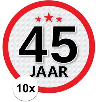 10x 45 Jaar leeftijd stickers rond verjaardag versiering - Feeststickers Multikleur