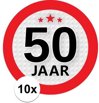 10x 50 Jaar leeftijd stickers rond 9 cm verjaardag versiering - Feeststickers Multikleur