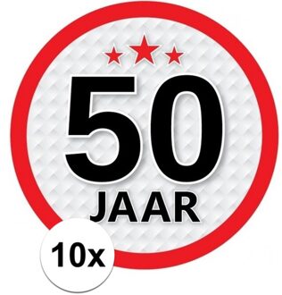 10x 50 Jaar leeftijd stickers rond verjaardag versiering - Feeststickers Multikleur