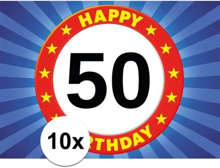10x 50 jaar leeftijd stickers verkeersbord verjaardag versiering - Feeststickers Multikleur