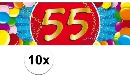 10x 55 Jaar leeftijd stickers verjaardag versiering - Feeststickers Multikleur