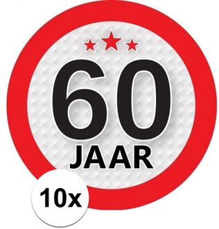 10x 60 Jaar leeftijd stickers rond 9 cm verjaardag versiering - Feeststickers Multikleur