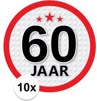 10x 60 Jaar leeftijd stickers rond verjaardag versiering - Feeststickers Multikleur