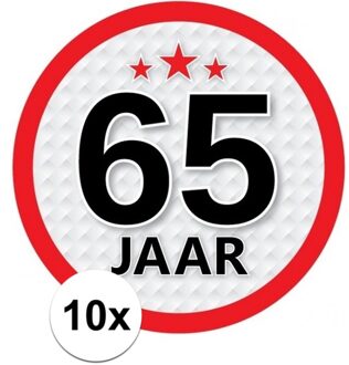 10x 65 Jaar leeftijd stickers rond verjaardag versiering - Feeststickers Multikleur