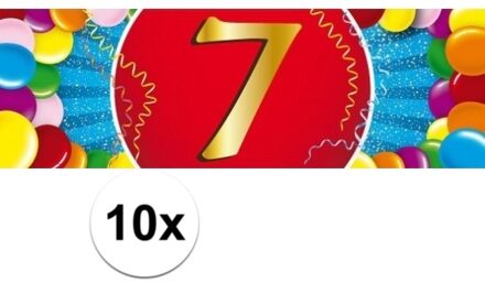 10x 7 Jaar leeftijd stickers 19 x 6 cm verjaardag versiering - Feeststickers Multikleur