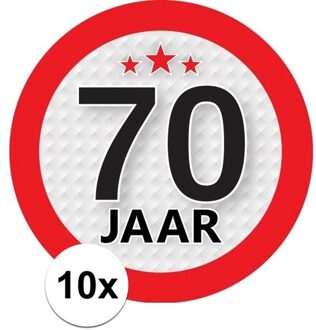 10x 70 Jaar leeftijd stickers rond 9 cm verjaardag versiering - Feeststickers Multikleur