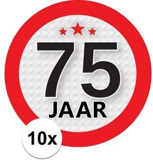 10x 75 Jaar leeftijd stickers rond 9 cm verjaardag versiering - Feeststickers Multikleur