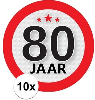 10x 80 Jaar leeftijd stickers rond 9 cm verjaardag versiering