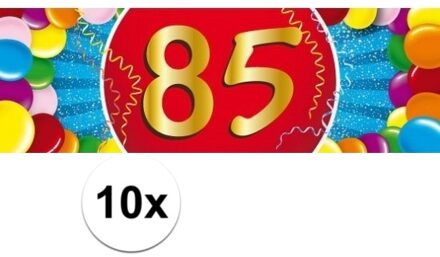 10x 85 Jaar leeftijd stickers verjaardag versiering - Feeststickers Multikleur