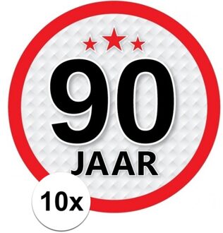 10x 90 Jaar leeftijd stickers rond verjaardag versiering - Feeststickers Multikleur