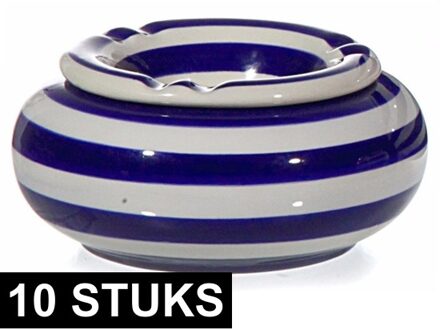 10x Asbak blauw/wit gestreept 10 cm - Action products