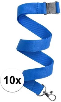 10x Blauw keycord/lanyard met karabijnhaak sleutelhanger 50 cm - Polyester keycords/sleutelkoord