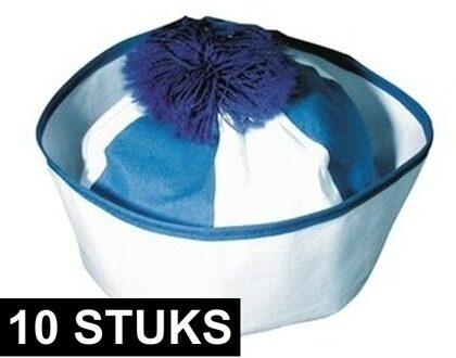 10x Blauw matrozen hoedjes - matrozenpetten - Matroos/zeeman marine thema verkleed accessoire