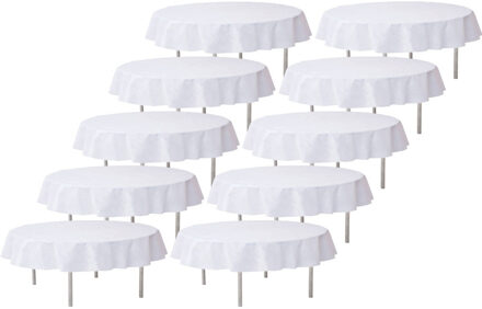 10x Bruiloft witte ronde tafelkleden/tafellakens 240 cm stof - Huwelijk/trouwerij decoratie ronde tafelkleden Opaque White Wedding - Witte tafeldecoraties - Wit thema