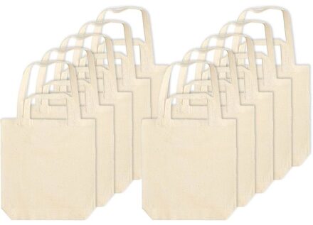 10x canvas tas met dubbel hengsel - beige - 38 x 42 cm- katoen - boodschappen draagtas/shopper
