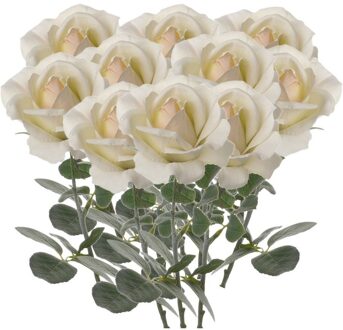 10x Creme witte rozen/roos kunstbloemen 37 cm - Kunstbloemen boeketten