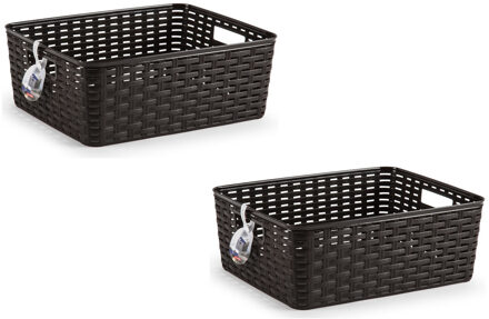10x Donker bruine geweven opbergboxen/opbergmanden 12 liter kunststof