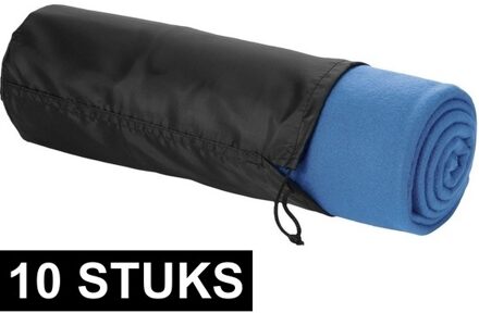 10x Fleece deken zee blauw 150 x 120 cm - reisdeken met tasje