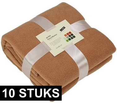 10x Fleece dekens/plaids camel 130 x 170 cm -  Woondeken - Fleecedekens