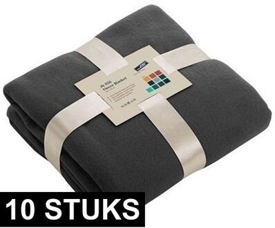 10x Fleece dekens/plaids donkergrijs 130 x 170 cm -  Woondeken - Fleecedekens