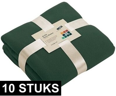 10x Fleece dekens/plaids donkergroen 130 x 170 cm -  Woondeken - Fleecedekens