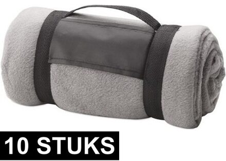 10x Fleece dekens/plaids grijs met afneembaar handvat 160 x 130 cm - Action products