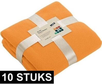 10x Fleece dekens/plaids oranje 130 x 170 cm - Woondeken - Fleecedekens