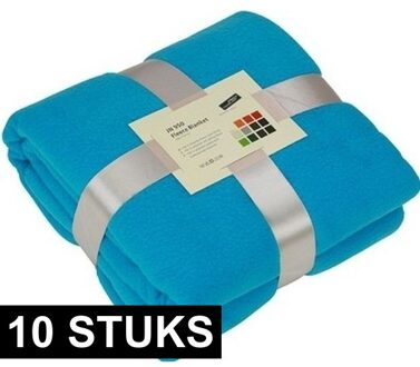 10x Fleece dekens/plaids turquoise 130 x 170 cm - Woondeken - Fleecedekens