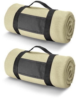 10x Fleece dekens/plaids zandkleurig met afneembaar handvat 150 x 120 cm