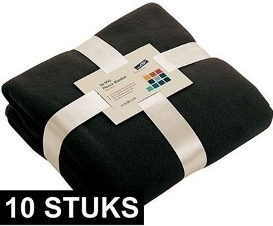 10x Fleece dekens/plaids zwart 130 x 170 cm - Woondeken - Fleecedekens