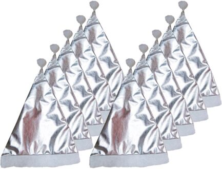 10x Glimmende kerstmutsen zilver voor volwassenen