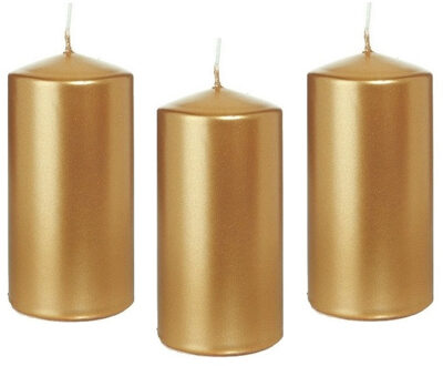 10x Gouden cilinderkaars/stompkaars 6 x 12 cm 40 branduren - Geurloze goudkleurige kaarsen - Woondecoraties