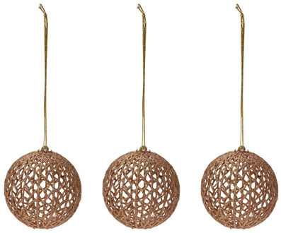 10x Gouden glitter draad/rotan look kerstballen kunststof 9 cm - Kerstboomversiering goud