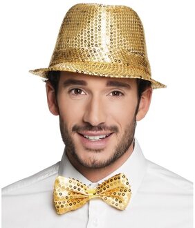 10x Gouden vlinderstrikjes met pailletten 11 cm voor dames/heren