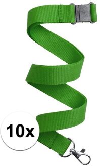 10x Groen keycord/lanyard met karabijnhaak sleutelhanger 50 cm - Polyester keycords/sleutelkoord