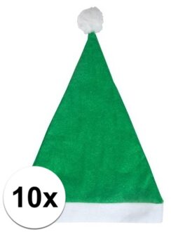 10x Groene Voordelige Kerstmuts Voor Volwassenen - Kerstmutsen Zwart