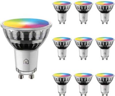 10x GU10 smart spot - 4,5 Watt 350 lumen - RGBWW - WiFi + Bluetooth - Glazen spot - App besturing, Google Home, Amazon Alexa en Siri Wit