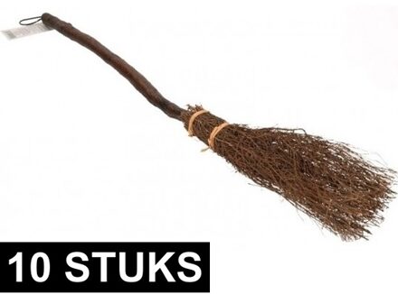 10x Heksen bezem 89 cm - Halloween versiering/decoratie - Verkleedaccessoires voor heksen - Heksenbezems