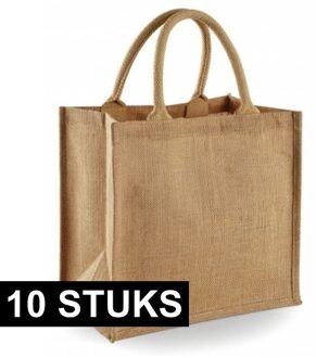 10x Jute boodschappentassen/shoppers 30 x 30 x 19 cm - Naturel goodiebag/tassen 14 liter