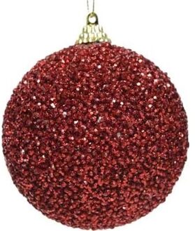 10x Kerst rode glitter/kralen kerstballen 8 cm kunststof - Onbreekbare kerstballen - Kerstboomversiering rood