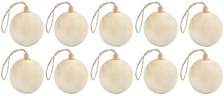 10x Kerstboom decoratie ballen van licht hout 6,4 cm Multi