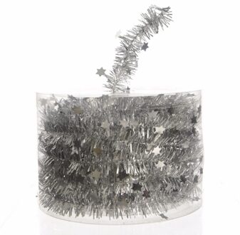 10x Kerstboom sterren folie slingers zilver 700 cm