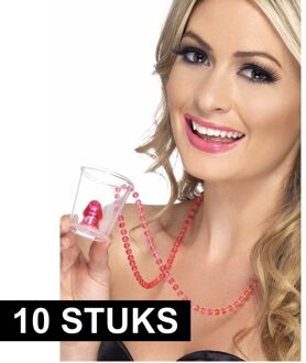 10x Ketting shotglaasjes transparant piemel - Vrijgezellenfeest artikelen voor dames - Verkleed accessoires kettingen