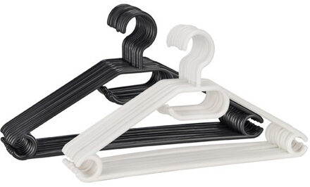 10x Kleerhangers van wit plastic 44 cm met stang voor broeken - Kledinghangers