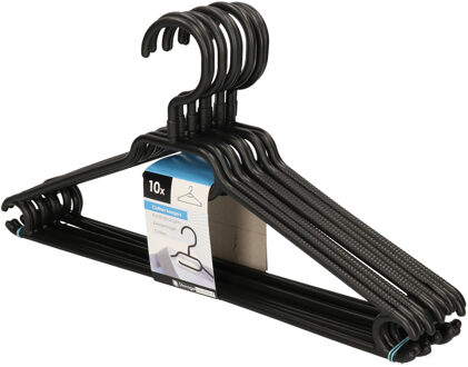 10x Kleerhangers van zwart plastic 44 cm met stang voor broeken - Kledinghangers
